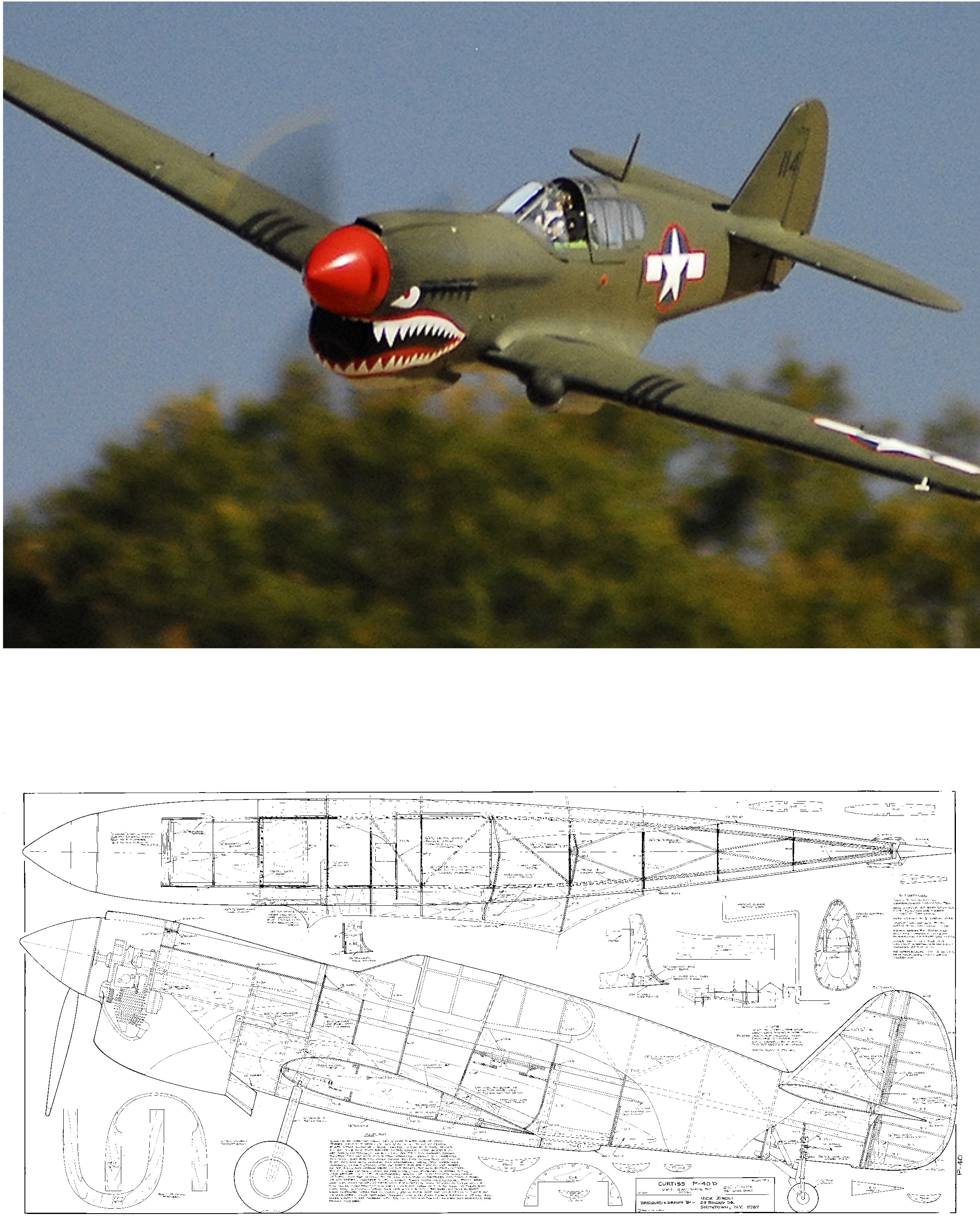 Musciano UC Model Airplane Plans : Curtiss P-40E Kittyhawk 1/12 Scale .29-.60 